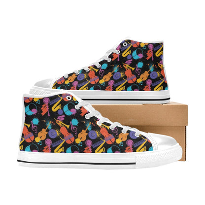 Saxophone Print Design LKS406 Men's High Top Canvas Shoes