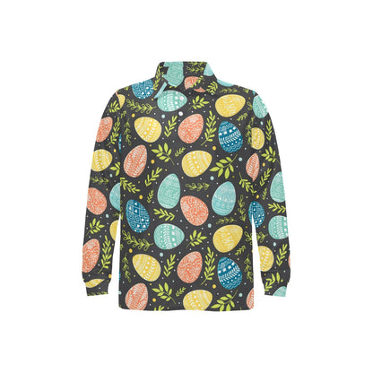 Easter Eggs Pattern Print Design RB01 Long Sleeve Polo Shirt For Men's