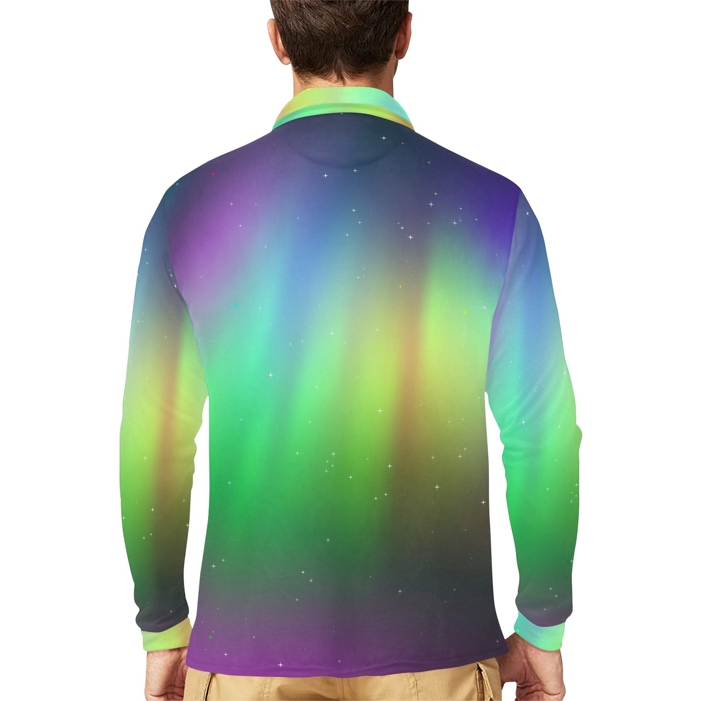 Aurora Borealis Pattern Print Design 03 Long Sleeve Polo Shirt For Men's