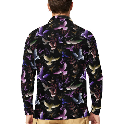 Pigeon Pattern Print Design 01 Long Sleeve Polo Shirt For Men's