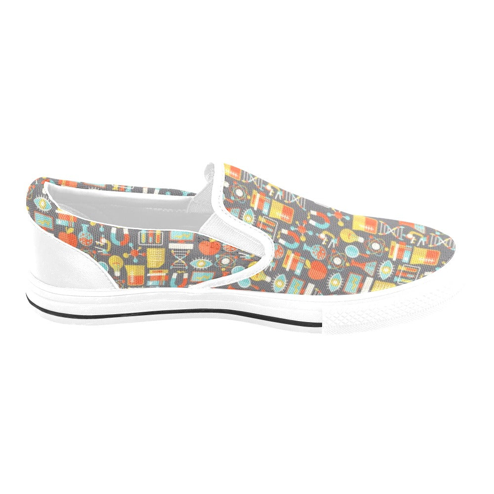 Science Print Design LKS302 White Slip Ons Canvas Women's Shoes