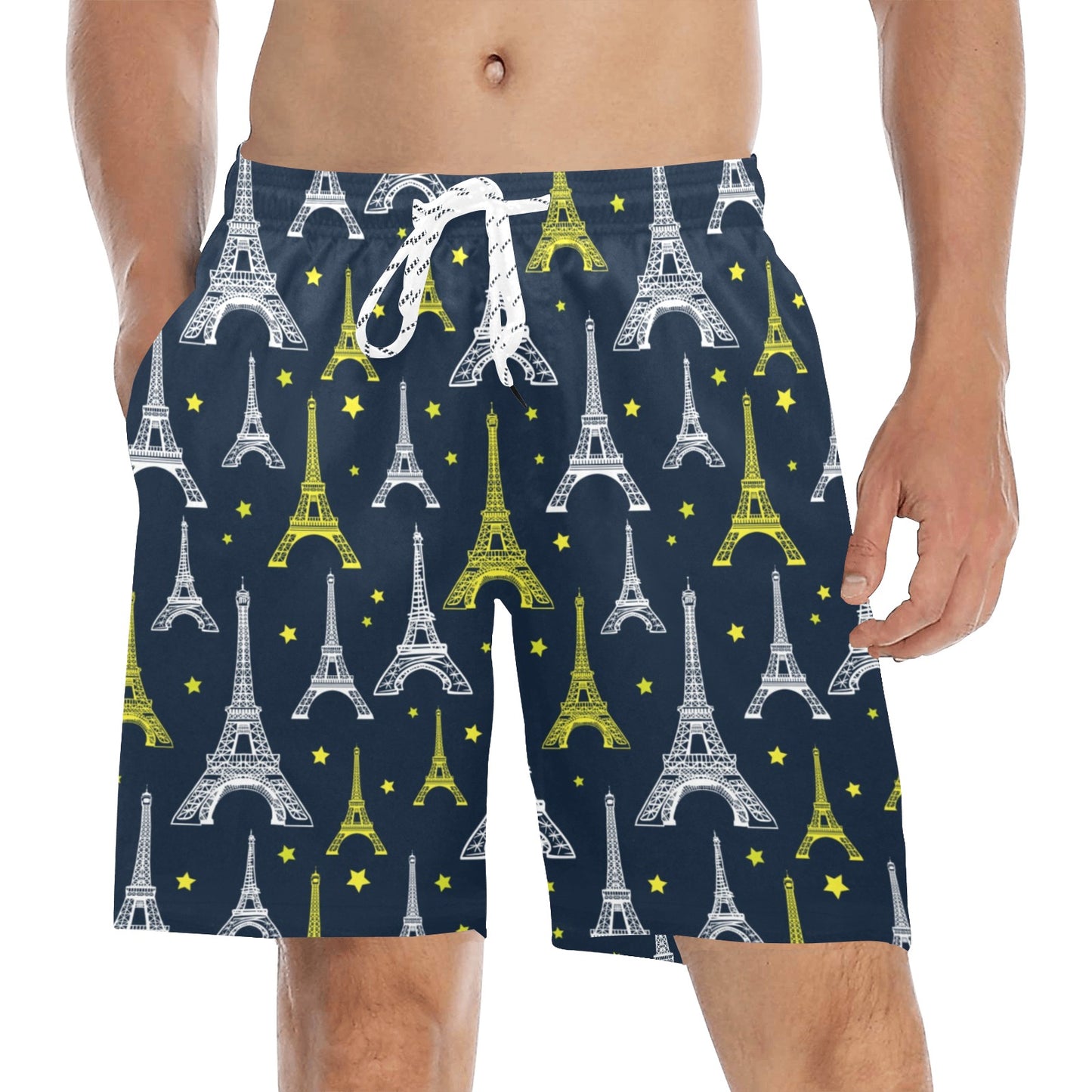Eiffel Tower Star Print Men's Swim Trunks Beach Shorts