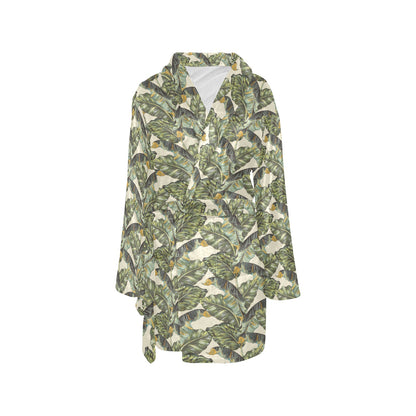 Banana Leaf Pattern Print Design 04 Women's Fleece Robe