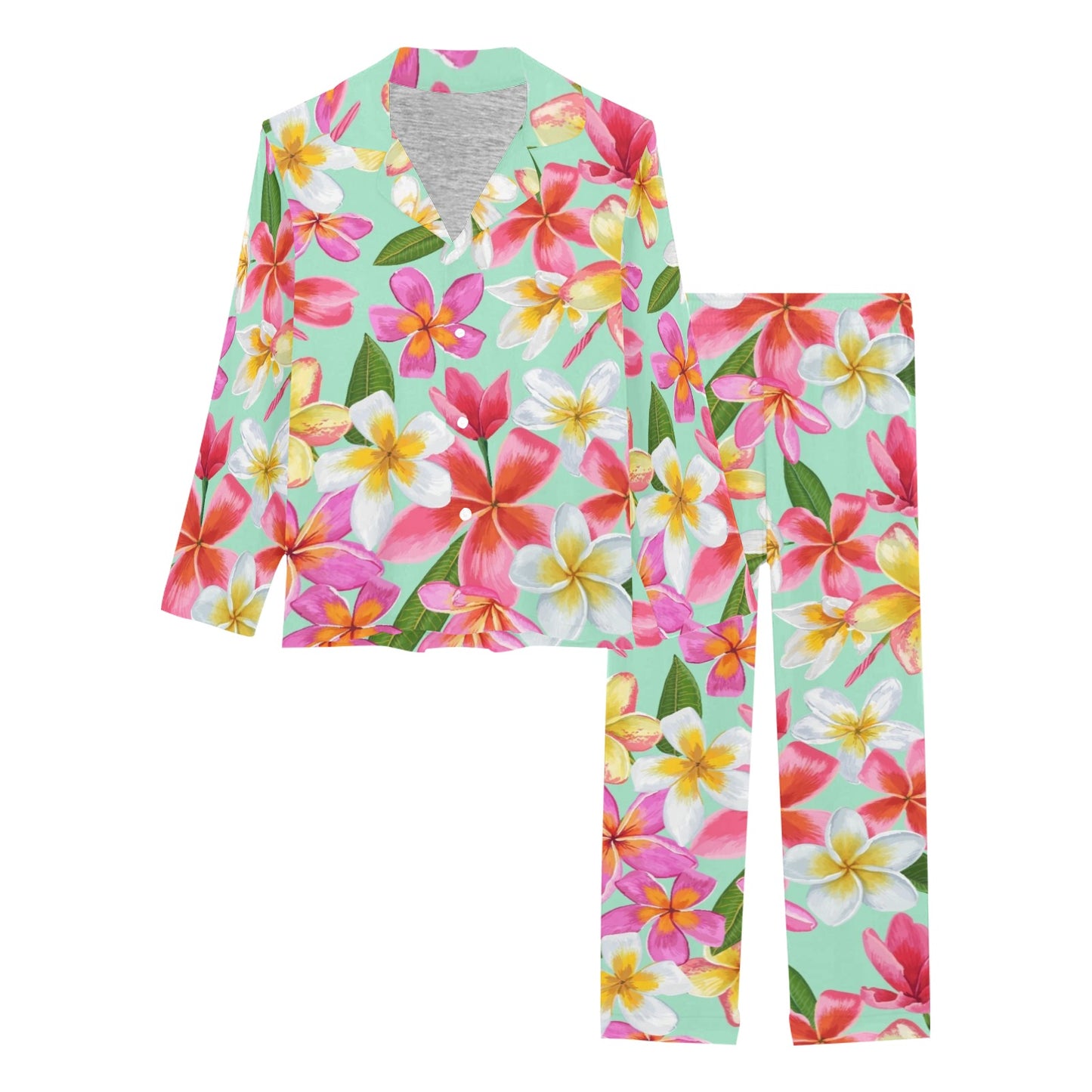 Plumeria Pattern Print Design PM014 Women's Long Pajama Set