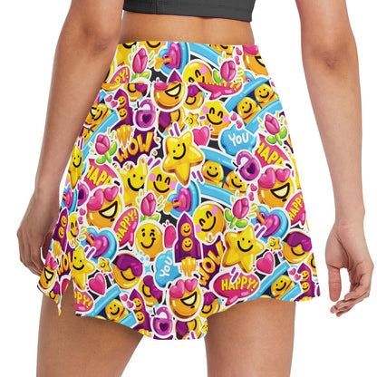 Emoji Sticker Print Pattern 17" Golf & Pickleball Skort with Pockets
