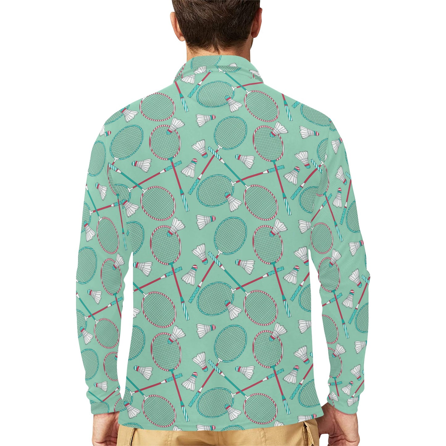 Badminton Pattern Print Design 05 Long Sleeve Polo Shirt For Men's