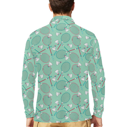 Badminton Pattern Print Design 05 Long Sleeve Polo Shirt For Men's
