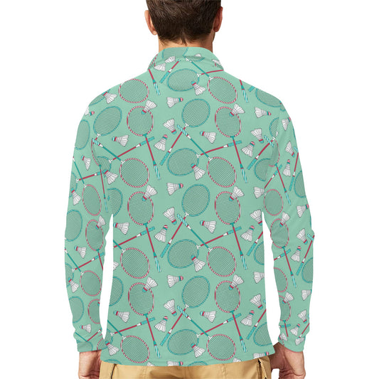 Badminton Pattern Print Design 05 Long Sleeve Polo Shirt For Men's