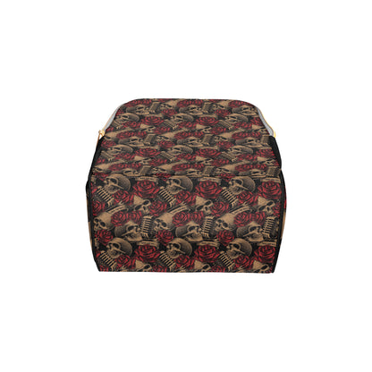 Microphone Skull Rose Pattern Print Design 02 Diaper Bag Backpack