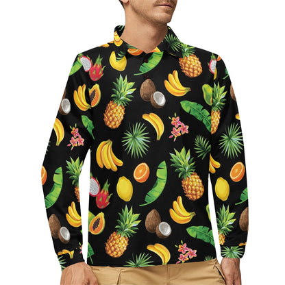 Tropical Fruits Pattern Print Design TF03 Long Sleeve Polo Shirt For Men's