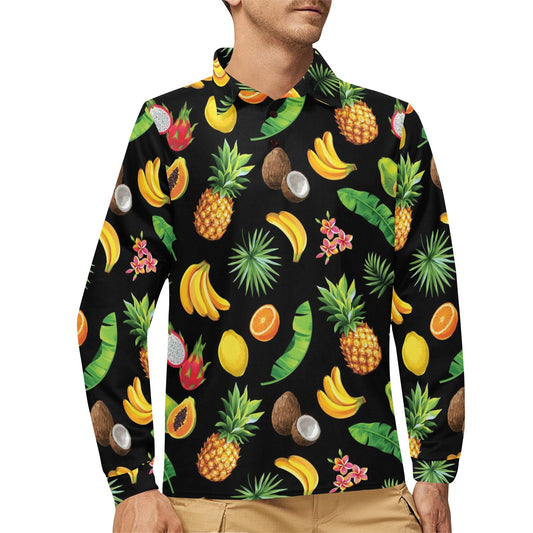 Tropical Fruits Pattern Print Design TF03 Long Sleeve Polo Shirt For Men's