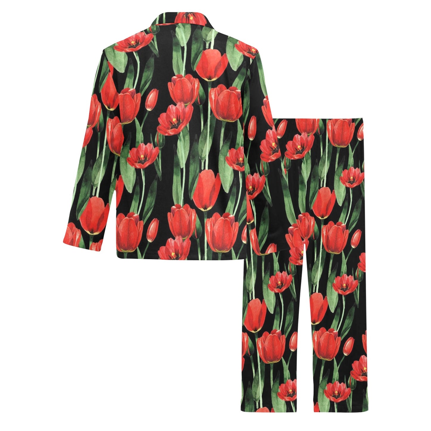 Tulip Red Pattern Print Design TP03 Men's Long Pajama Set