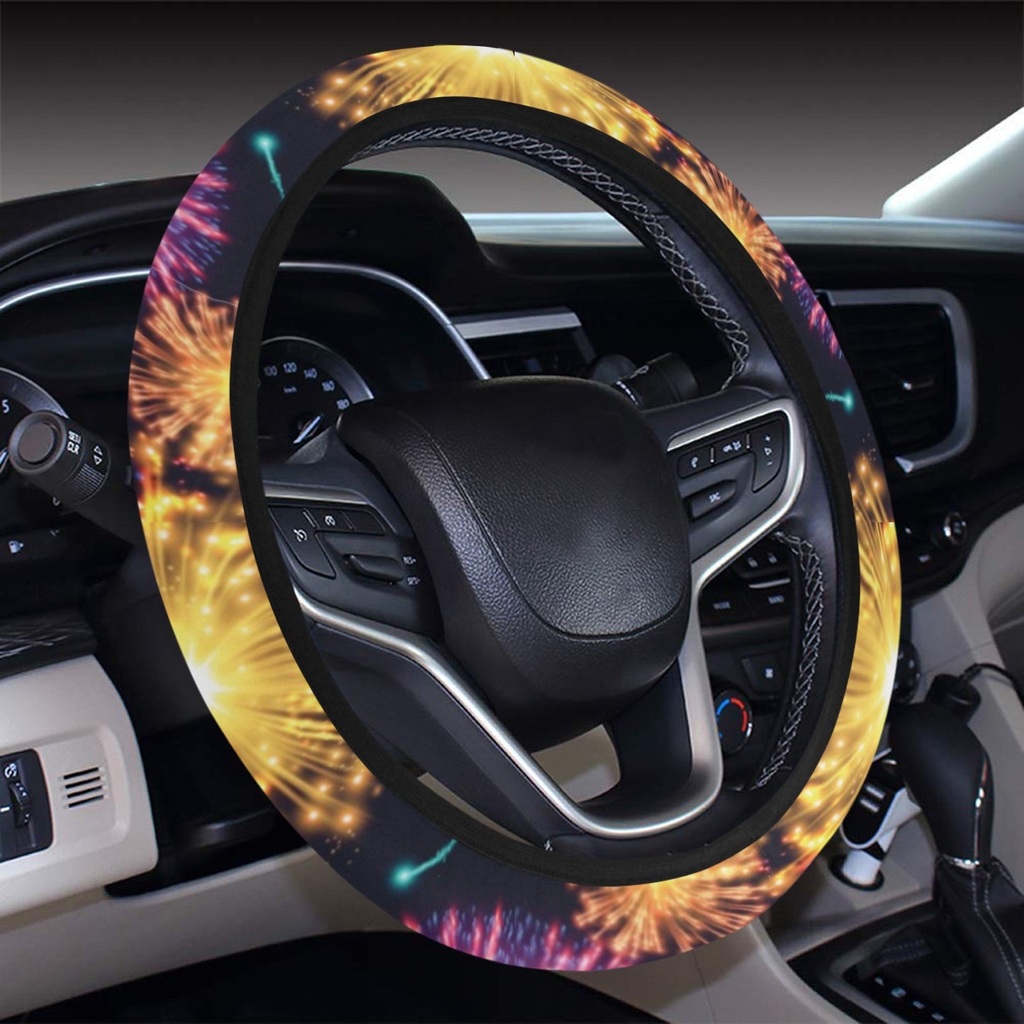 Firework Print Design LKS305 Steering Wheel Cover with Elastic Edge