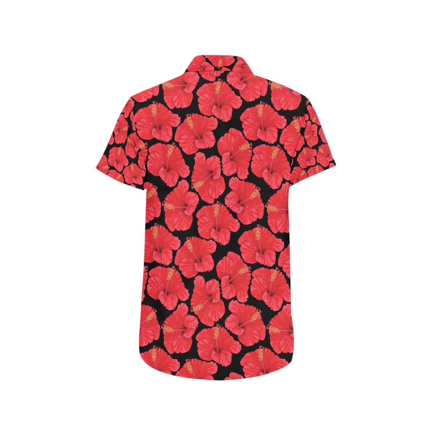 Hibiscus Red Pattern Print Design LKS306 Men Short Sleeve Button Up Shirt