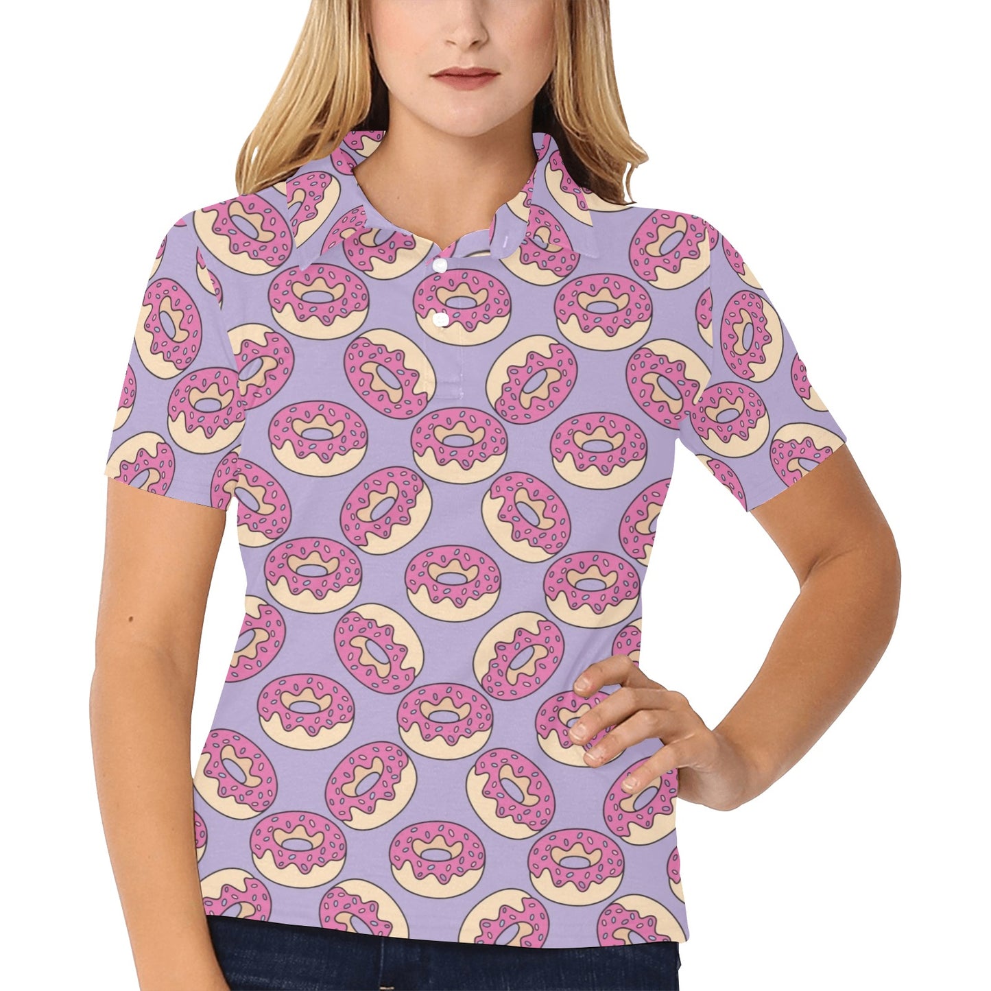 Donut Pattern Print Design DN015 Women's Polo Shirt