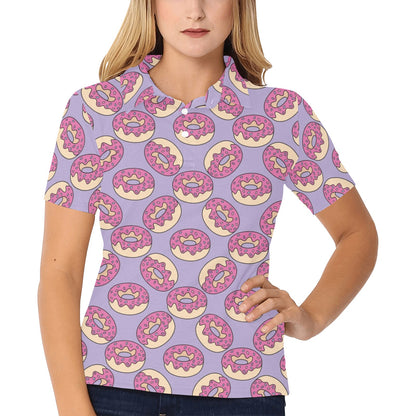 Donut Pattern Print Design DN015 Women's Polo Shirt