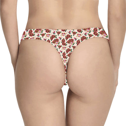 Old School Tattoo Rose Pattern Women's Thongs
