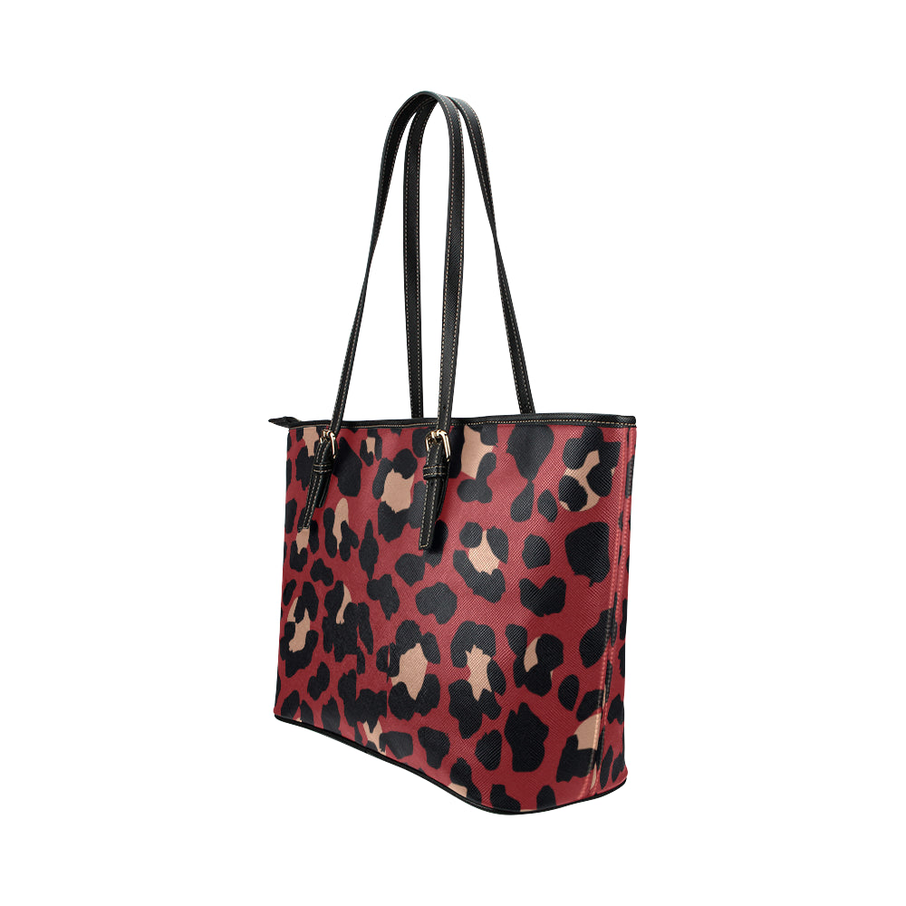 Cheetah Red Print Pattern Leather Tote Bag