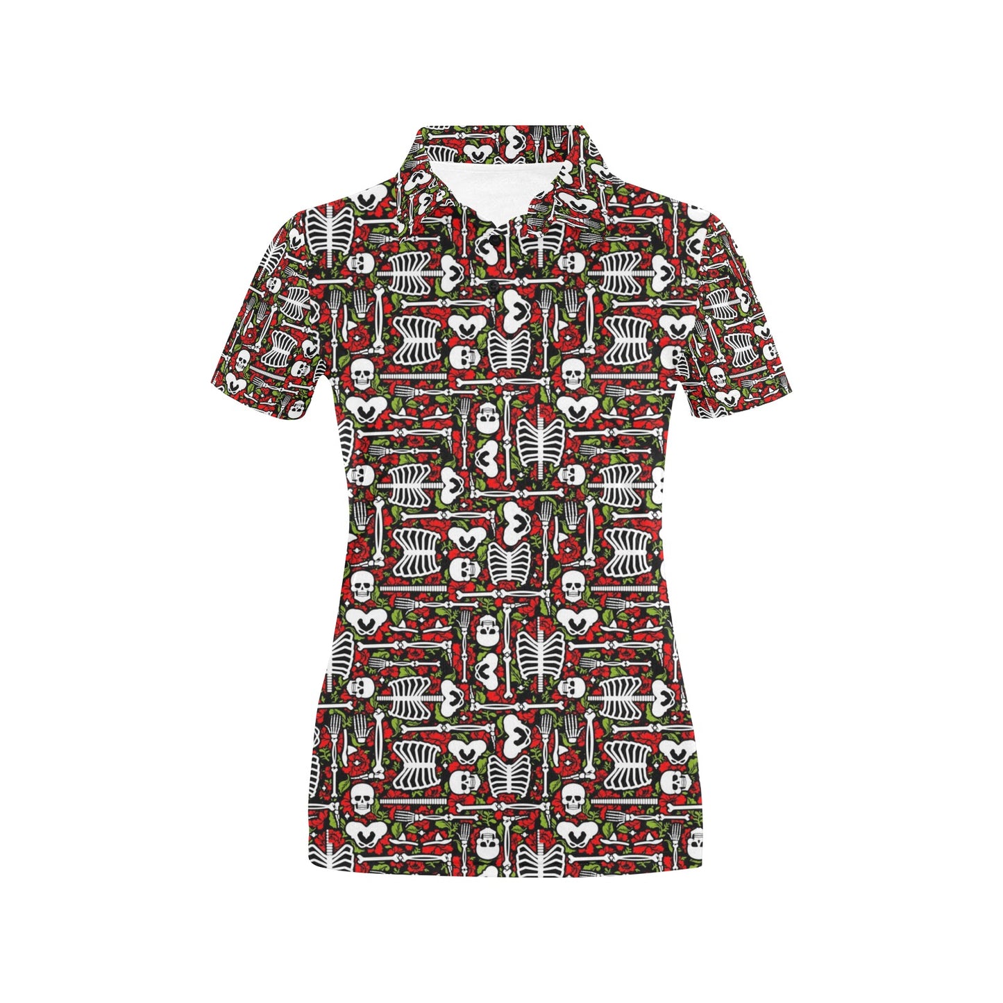 Skeleton Pattern Print Women's Polo Shirt