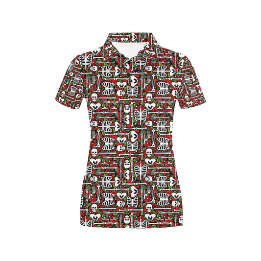 Skeleton Pattern Print Women's Polo Shirt
