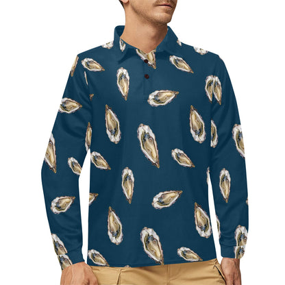 Oyster Pattern Print Design 03 Long Sleeve Polo Shirt For Men's