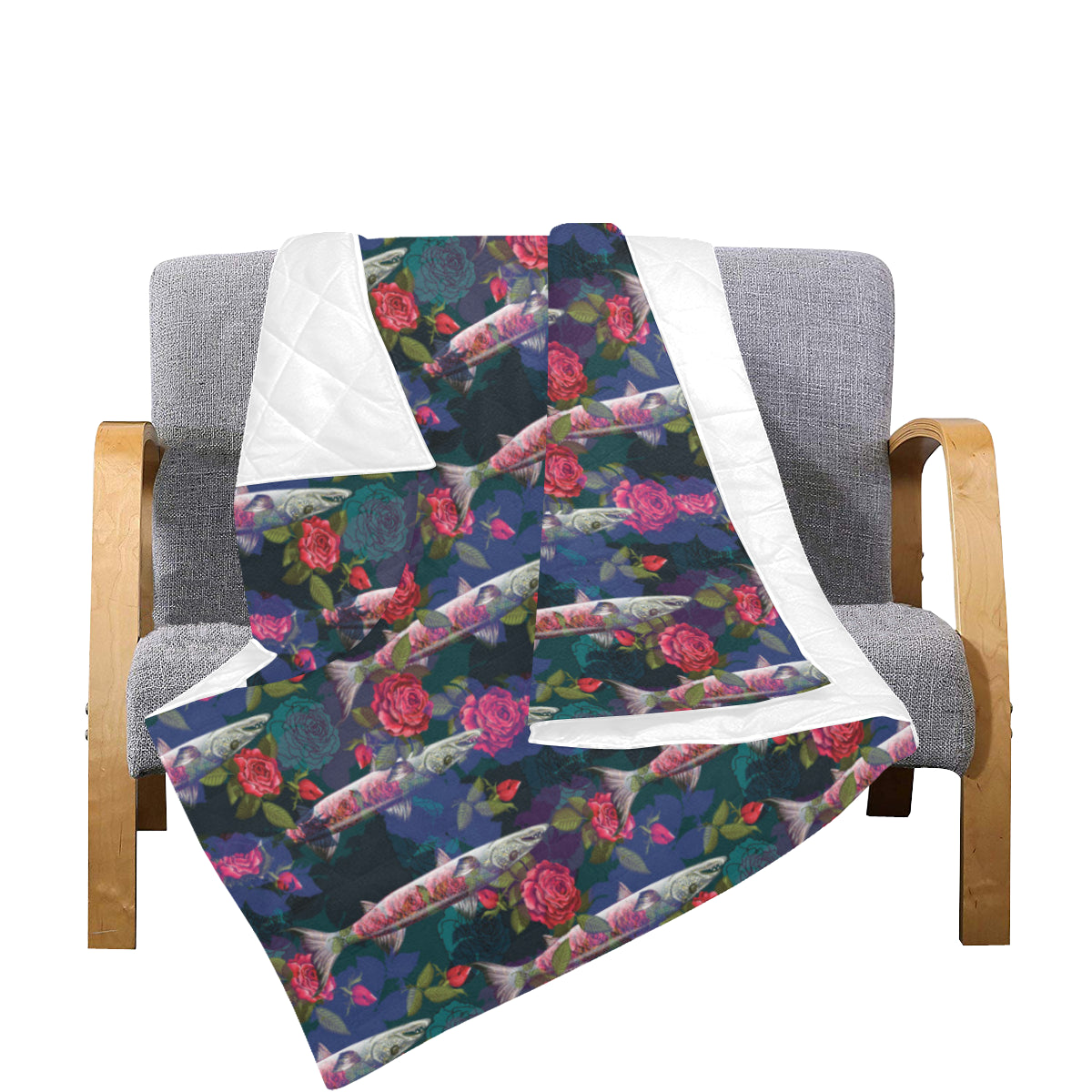 Barracuda with Folwer Pattern Print Design 01 Premium Quilt