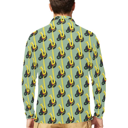 Saxophone Print Design LKS405 Long Sleeve Polo Shirt For Men's