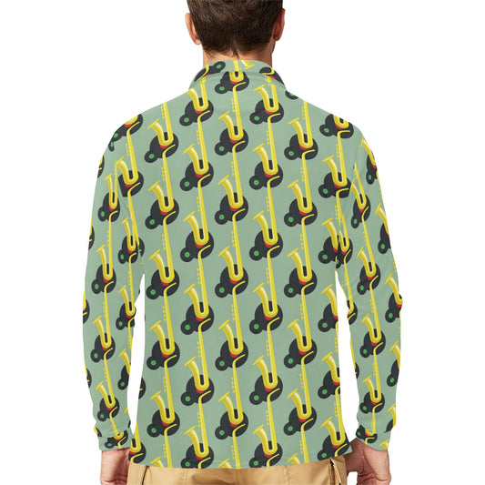 Saxophone Print Design LKS405 Long Sleeve Polo Shirt For Men's