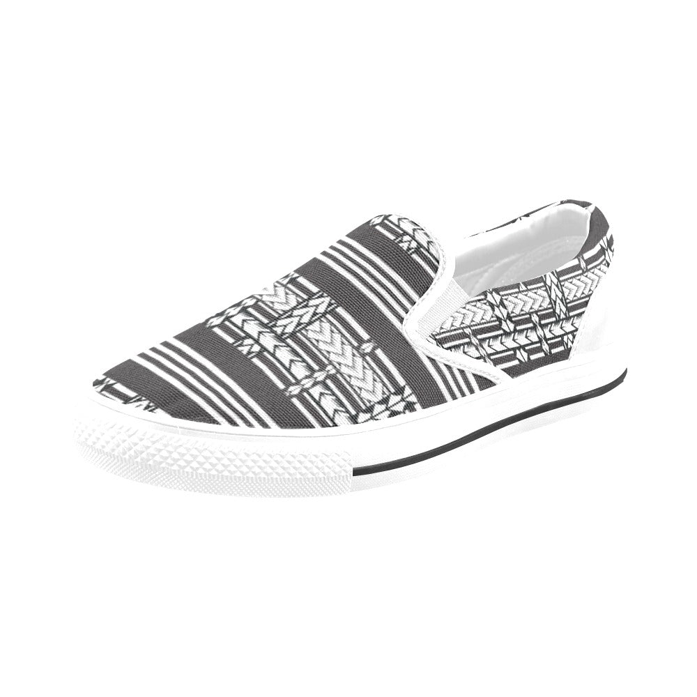 Samoan Tattoo Print Design LKS304 White Slip Ons Canvas Women's Shoes