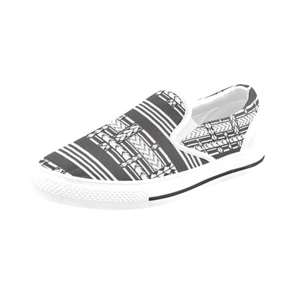 Samoan Tattoo Print Design LKS304 White Slip Ons Canvas Women's Shoes