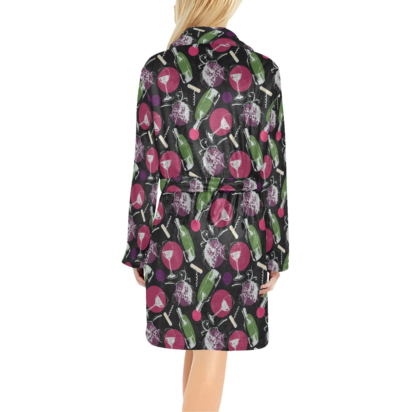 Wine Print Design LKS307 Women's Fleece Robe