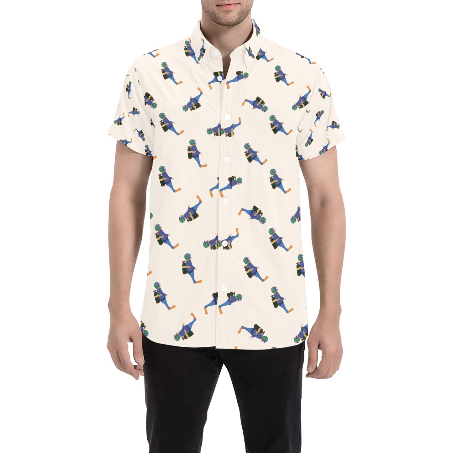 Scuba Driver Print Design LKS301 Men Short Sleeve Button Up Shirt