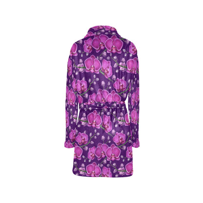 Orchid Purple Pattern Print Design OR02 Women's Fleece Robe