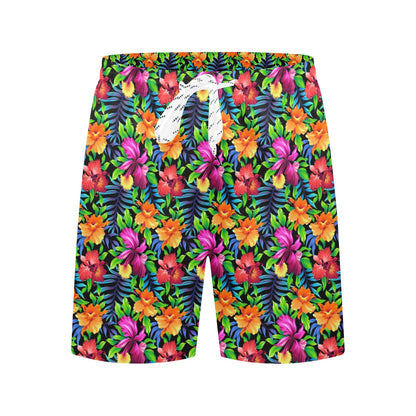 Tropical Folower Colorful Print Men's Swim Trunks Beach Shorts