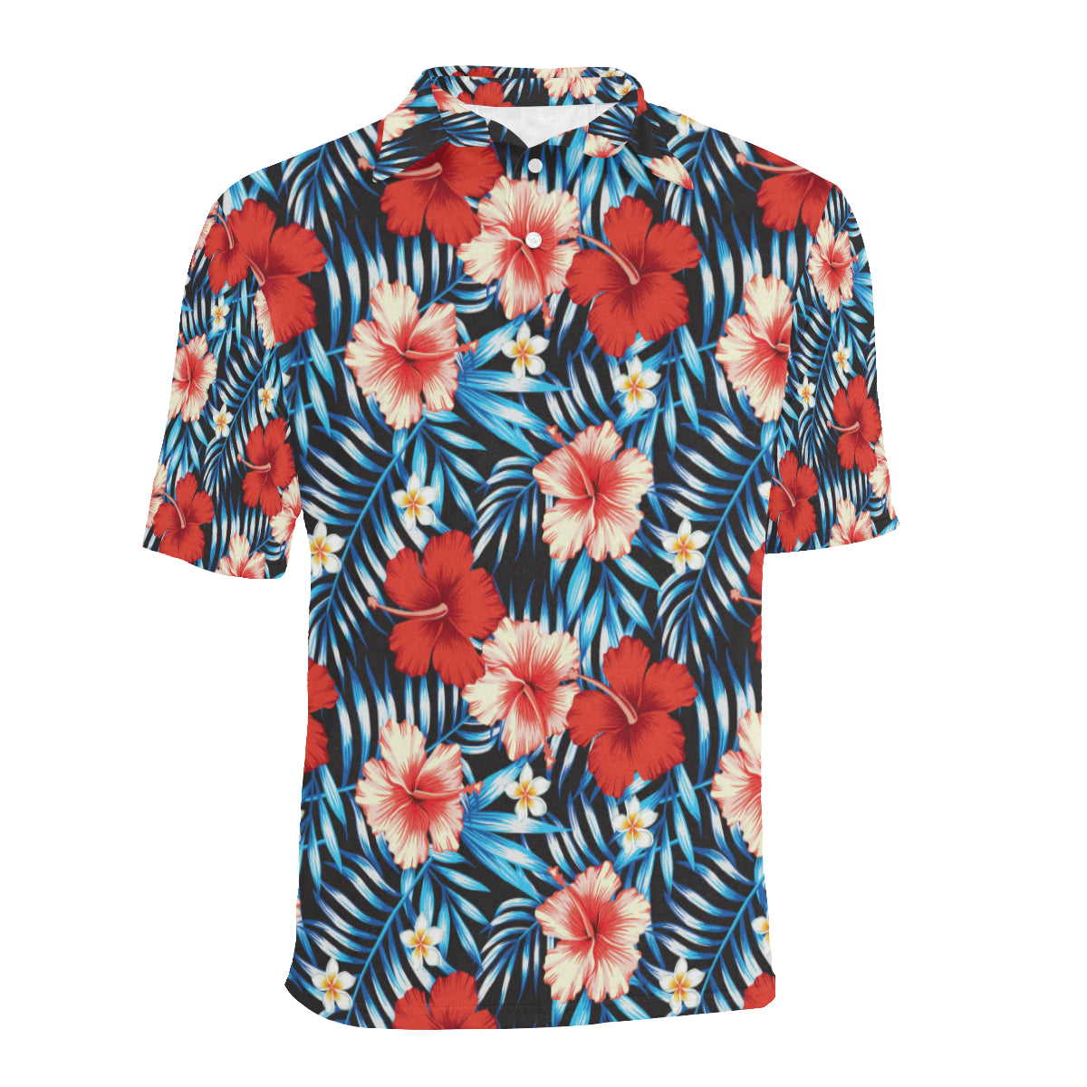 Red Hibiscus Blue Scene Men Polo Shirt