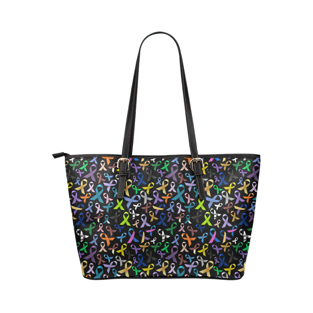 Breast Cancer Awareness Colorful Print Leather Tote Bag