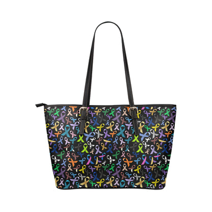 Breast Cancer Awareness Colorful Print Leather Tote Bag