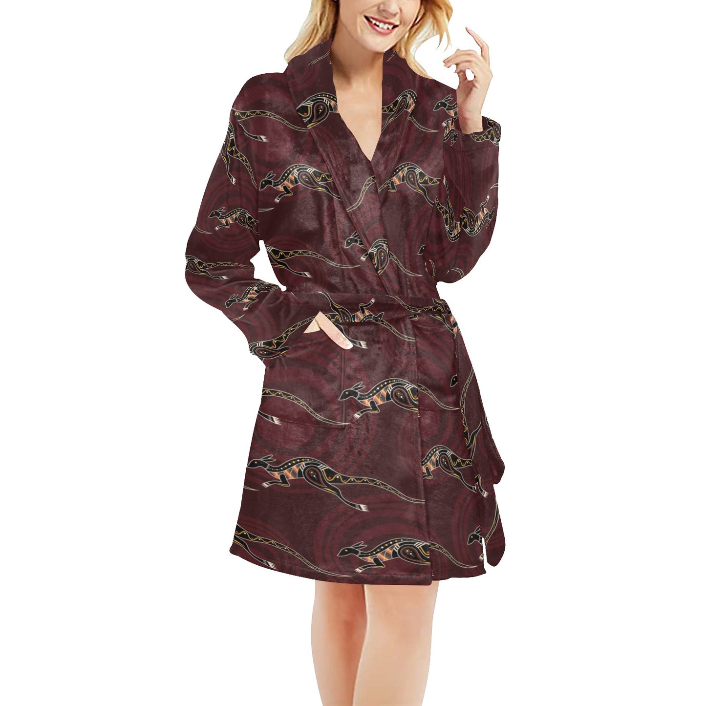 Kangaroos Pattern Print Design 05 Women's Fleece Robe