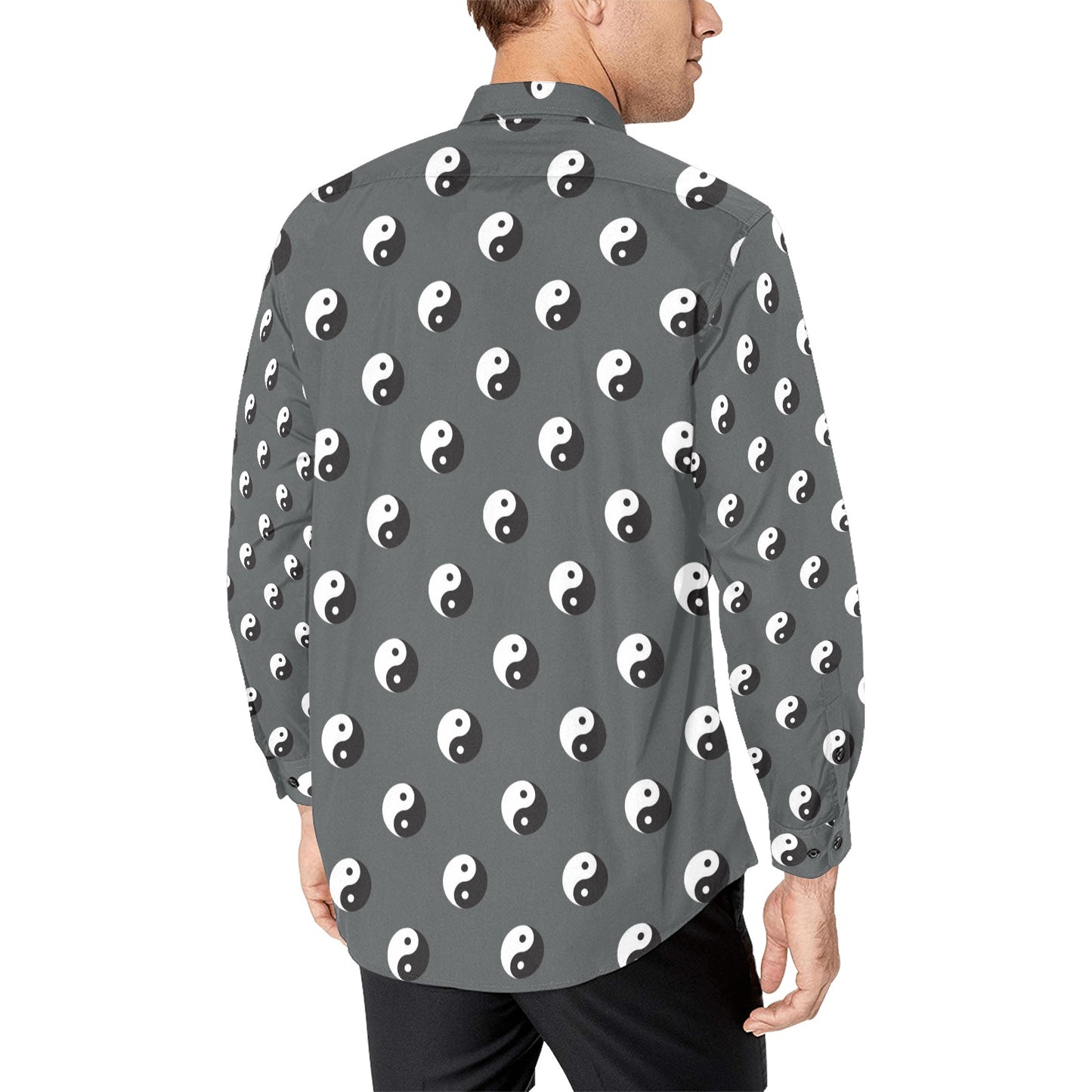 Yin Yang Print Design LKS303 Men's Long Sleeve Dress Shirt