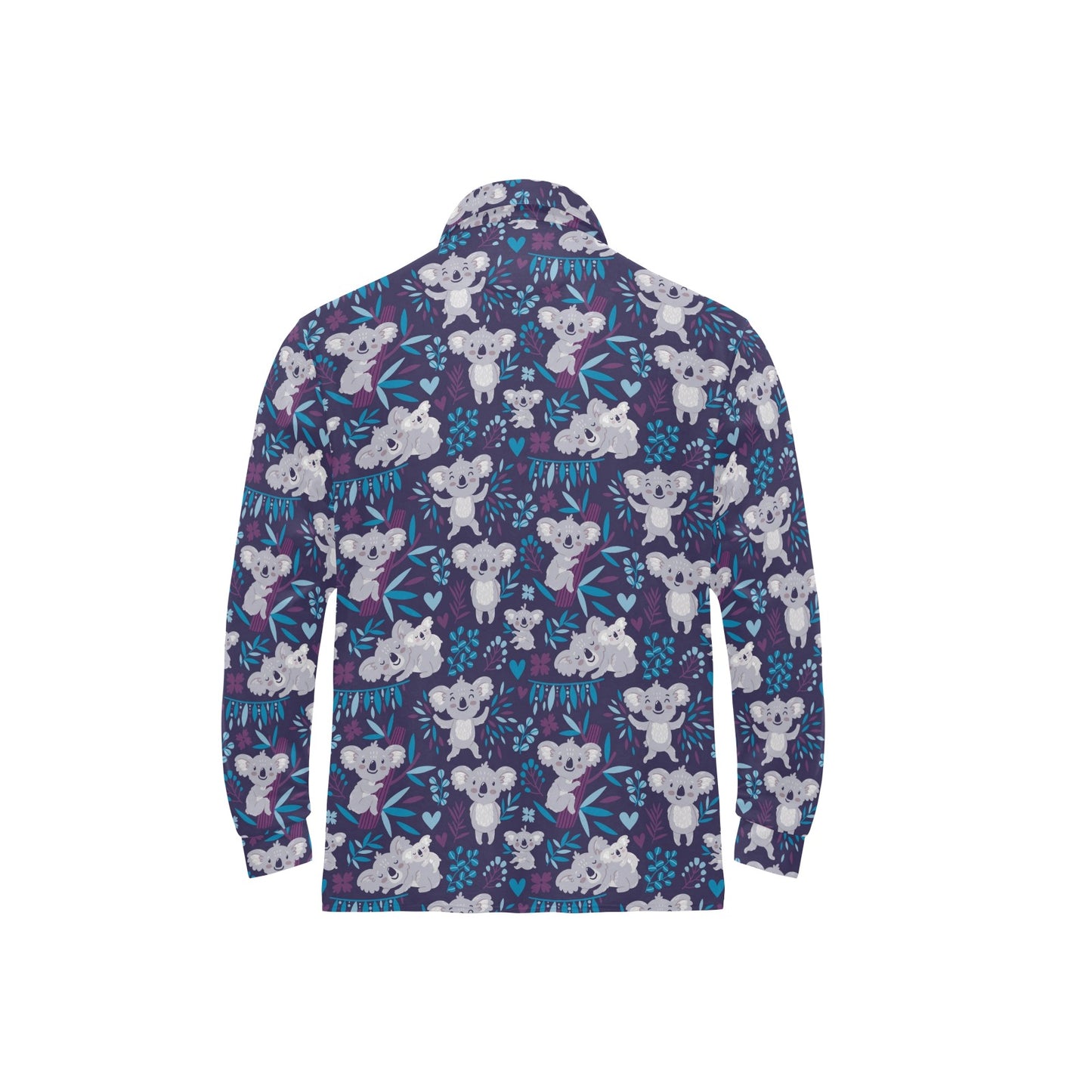 Koala Cute Themed Design Print Long Sleeve Polo Shirt For Men's