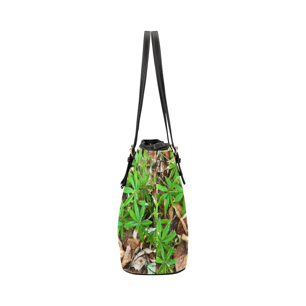 Camouflage Realistic Tree Fresh Print Leather Tote Bag