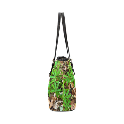 Camouflage Realistic Tree Fresh Print Leather Tote Bag