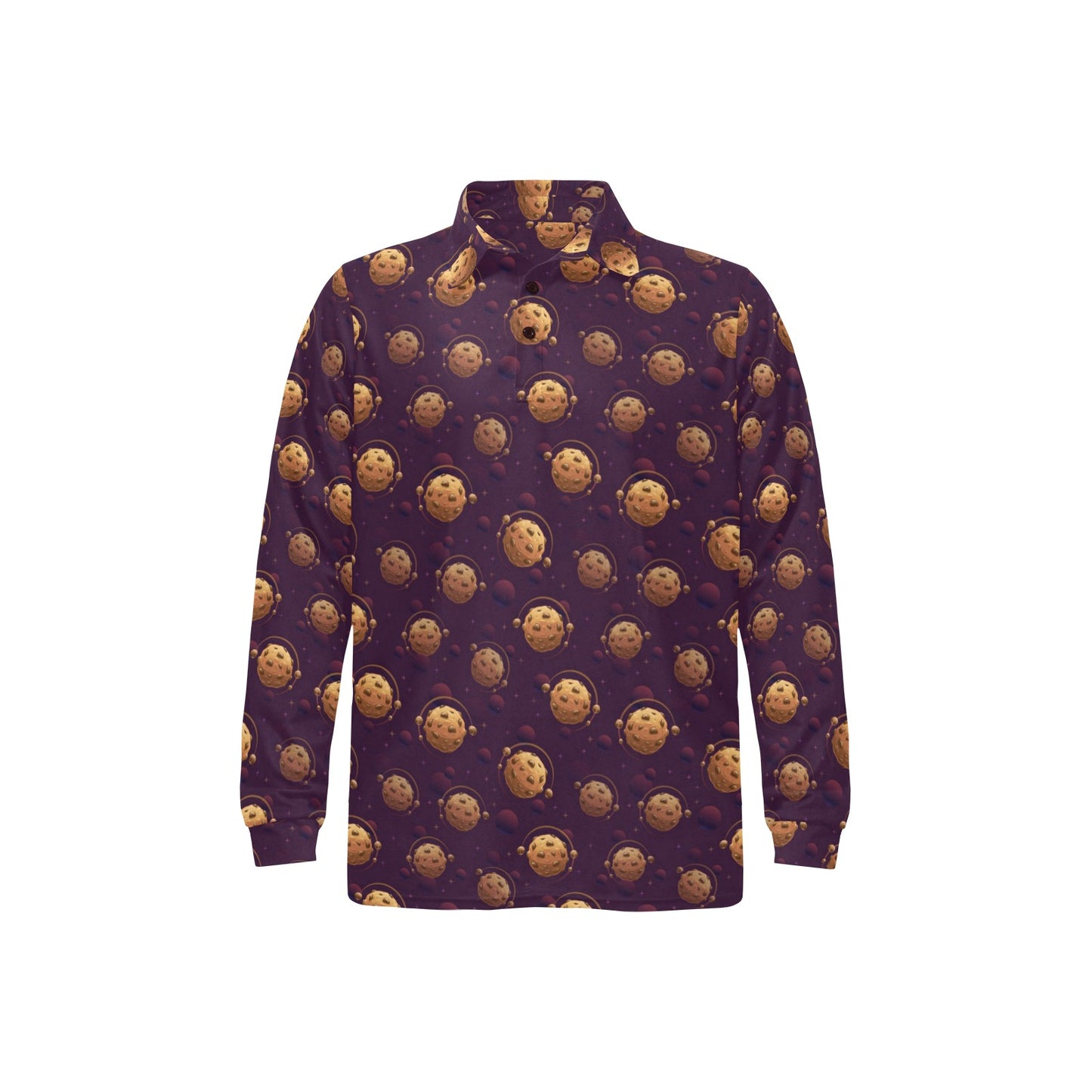 Cookie Pattern Print Design 03 Long Sleeve Polo Shirt For Men's