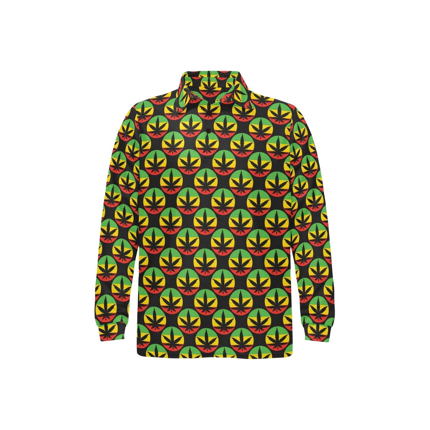 Rasta Reggae Color Design Long Sleeve Polo Shirt For Men's
