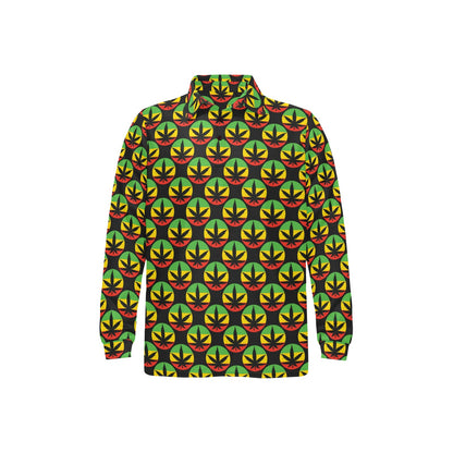 Rasta Reggae Color Design Long Sleeve Polo Shirt For Men's