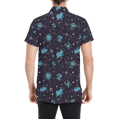 Zodiac Print Design LKS303 Men Short Sleeve Button Up Shirt