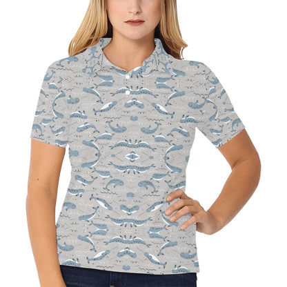 Narwhal Pattern Print Women's Polo Shirt