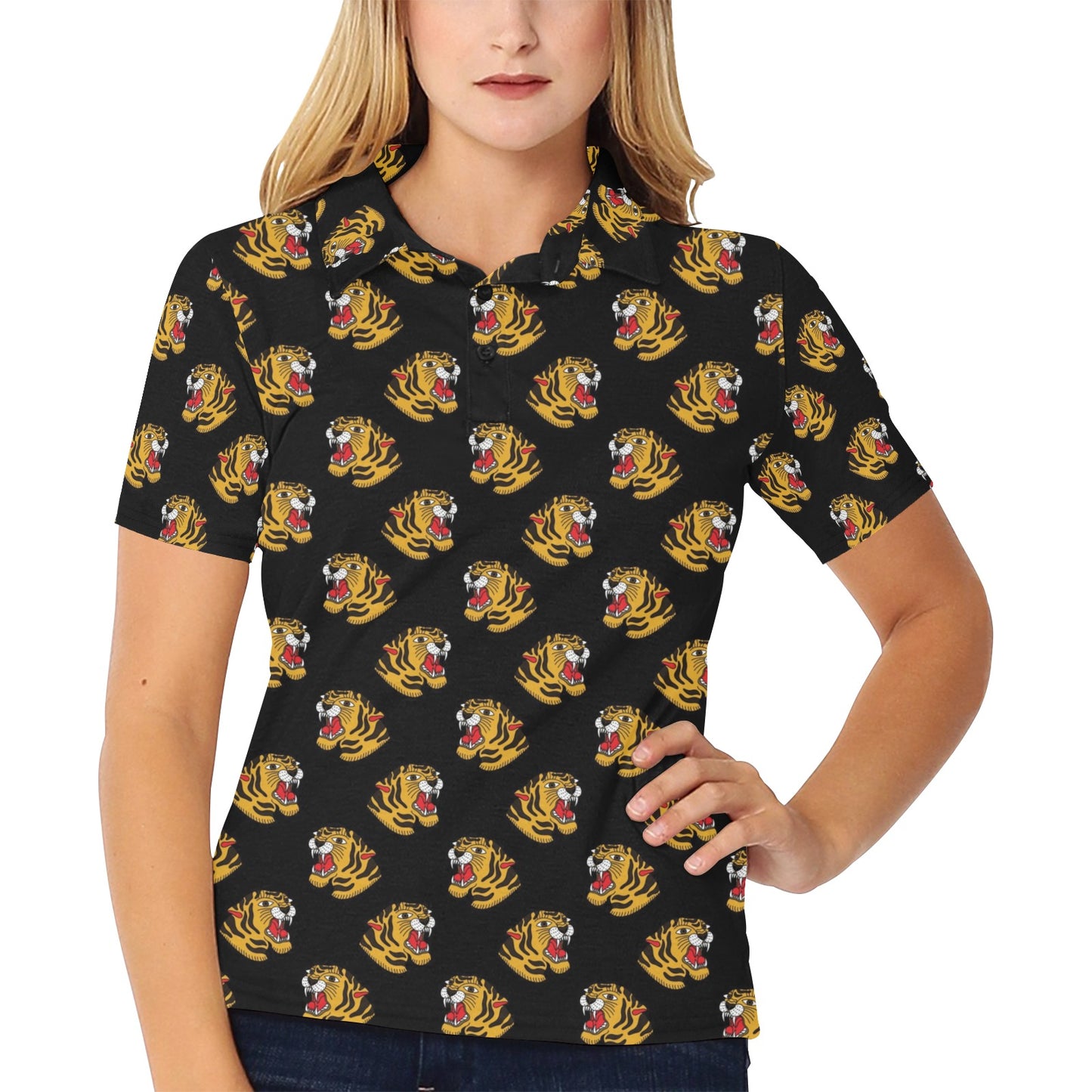Tiger Head Print Design LKS306 Women's Polo Shirt
