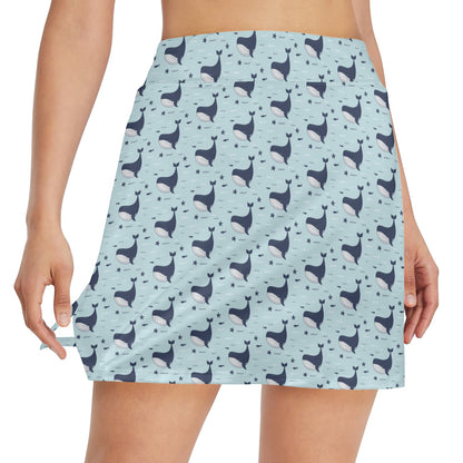 Whale Cute Design Themed Print 17" Golf & Pickleball Skort with Pockets