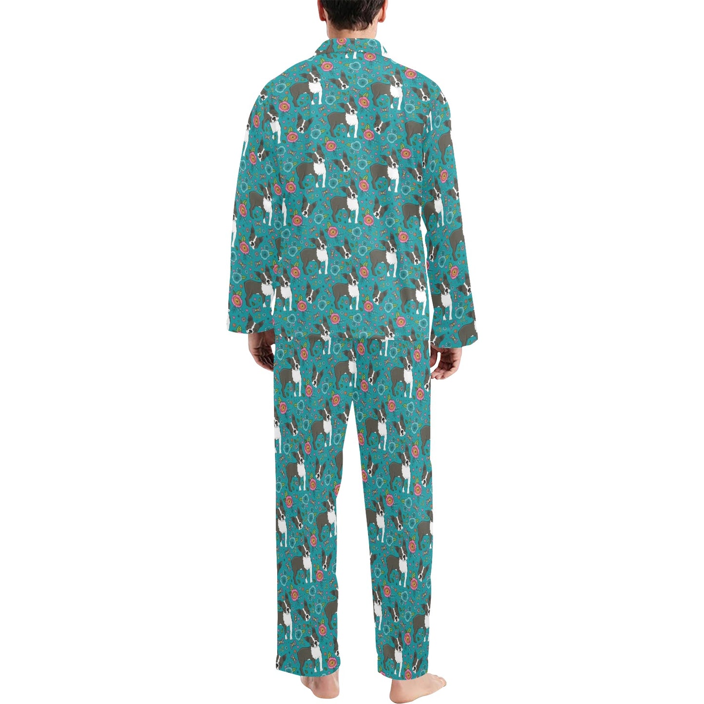 Boston Terrier Pattern Print Design 07 Men's Long Pajama Set